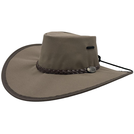 JACARU Full Canvas Parks Explorer Sun Hat - Brown (Water Resistant & Wide Brim Work Toggle)