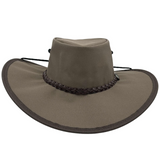 JACARU Full Canvas Parks Explorer Sun Hat - Brown (Water Resistant & Wide Brim Work Toggle)