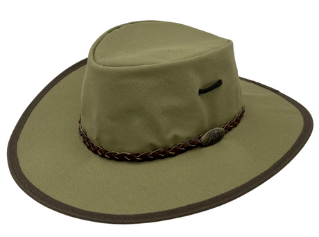 JACARU Full Canvas Parks Explorer Sun Hat - Khaki (Water Resistant & Wide Brim Work Toggle)