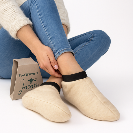 JACARU 100% Australian Sheepskin Wool Slippers Foot Warmers Winter Warm Washable - Small (Size 6)