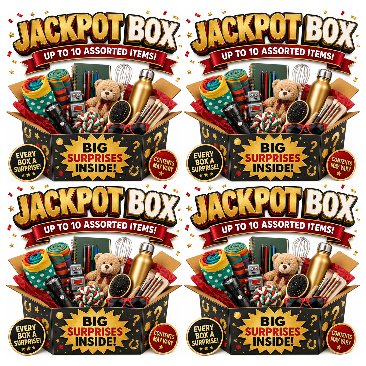 4x Jackpot Mystery Box Bulk Pack - Assorted Gifts & Products