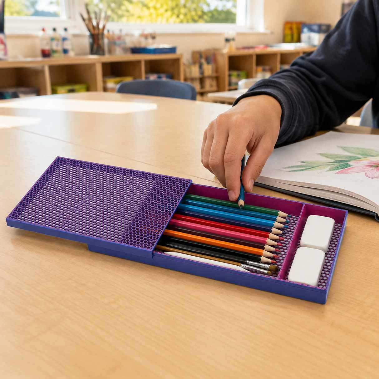 Honeycomb Slide Lid Pencil Case and Desk Drawer Organiser (24x12cm)