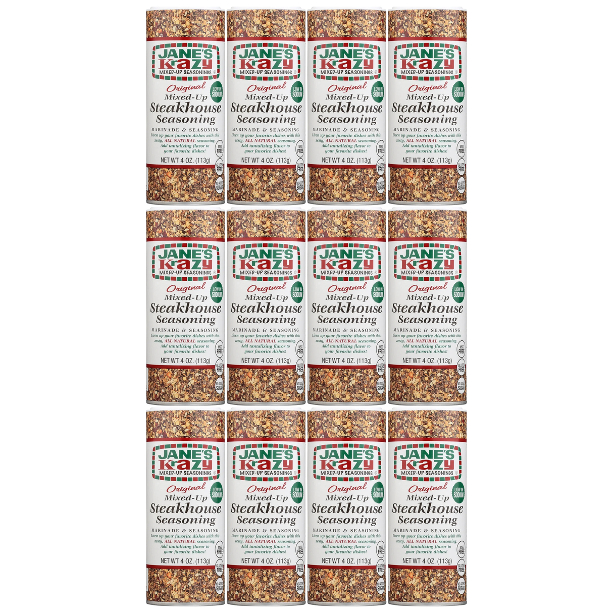 12x Jane's Krazy Original Mixed-Up Steakhouse Seasoning Marinade Rub Bulk Pack (113g)