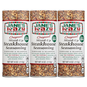 3x Jane's Krazy Original Mixed-Up Steakhouse Seasoning Marinade Rub Pack (113g)