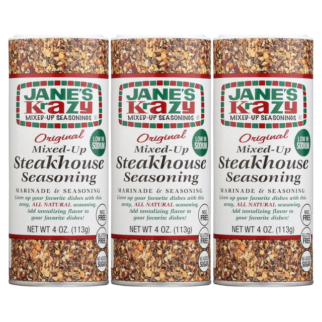 3x Jane's Krazy Original Mixed-Up Steakhouse Seasoning Marinade Rub Pack (113g)