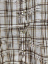 Mens 100% Cotton Button Up Short Sleeve Shirt in Beige Check