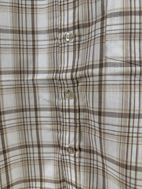 Mens 100% Cotton Button Up Short Sleeve Shirt in Beige Check