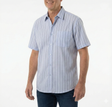 Mens 100% Cotton Button Up Short Sleeve Shirt in Blue Stripe