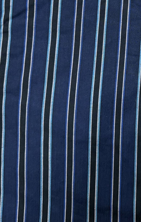 Mens 100% Cotton Button Up Short Sleeve Shirt in Navy Stripe