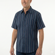 Mens 100% Cotton Button Up Short Sleeve Shirt in Navy Stripe