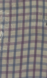 Mens 100% Cotton Button Up Short Sleeve Shirt in Purple/White/Blue Check