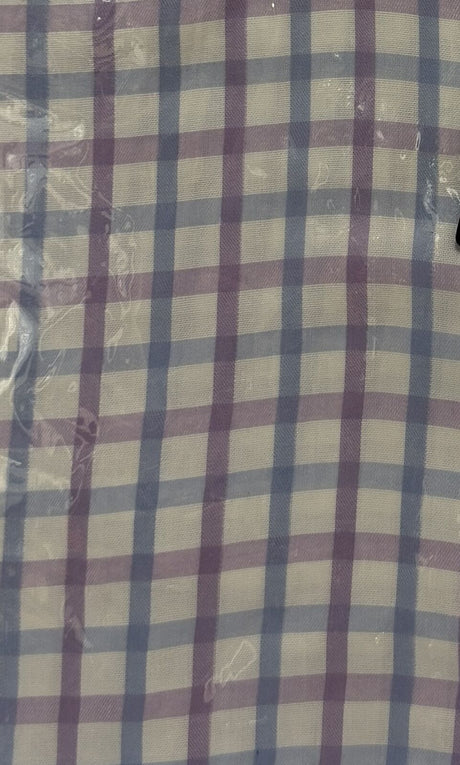 Mens 100% Cotton Button Up Short Sleeve Shirt in Purple/White/Blue Check