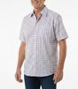 Mens 100% Cotton Button Up Short Sleeve Shirt in Purple/White/Blue Check