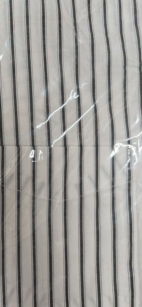 Mens 100% Cotton Button Up Short Sleeve Shirt in White with Grey Stripe