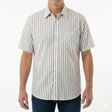 Mens 100% Cotton Button Up Short Sleeve Shirt in White with Grey Stripe