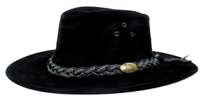 Jacaru 1007 Wallaroo Suede Leather Outback Wide Brim Hat - Black