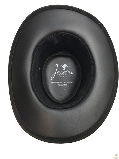 Jacaru 1007 Wallaroo Suede Leather Outback Wide Brim Hat - Black