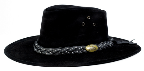 Jacaru 1007 Wallaroo Suede Leather Outback Wide Brim Hat - Black