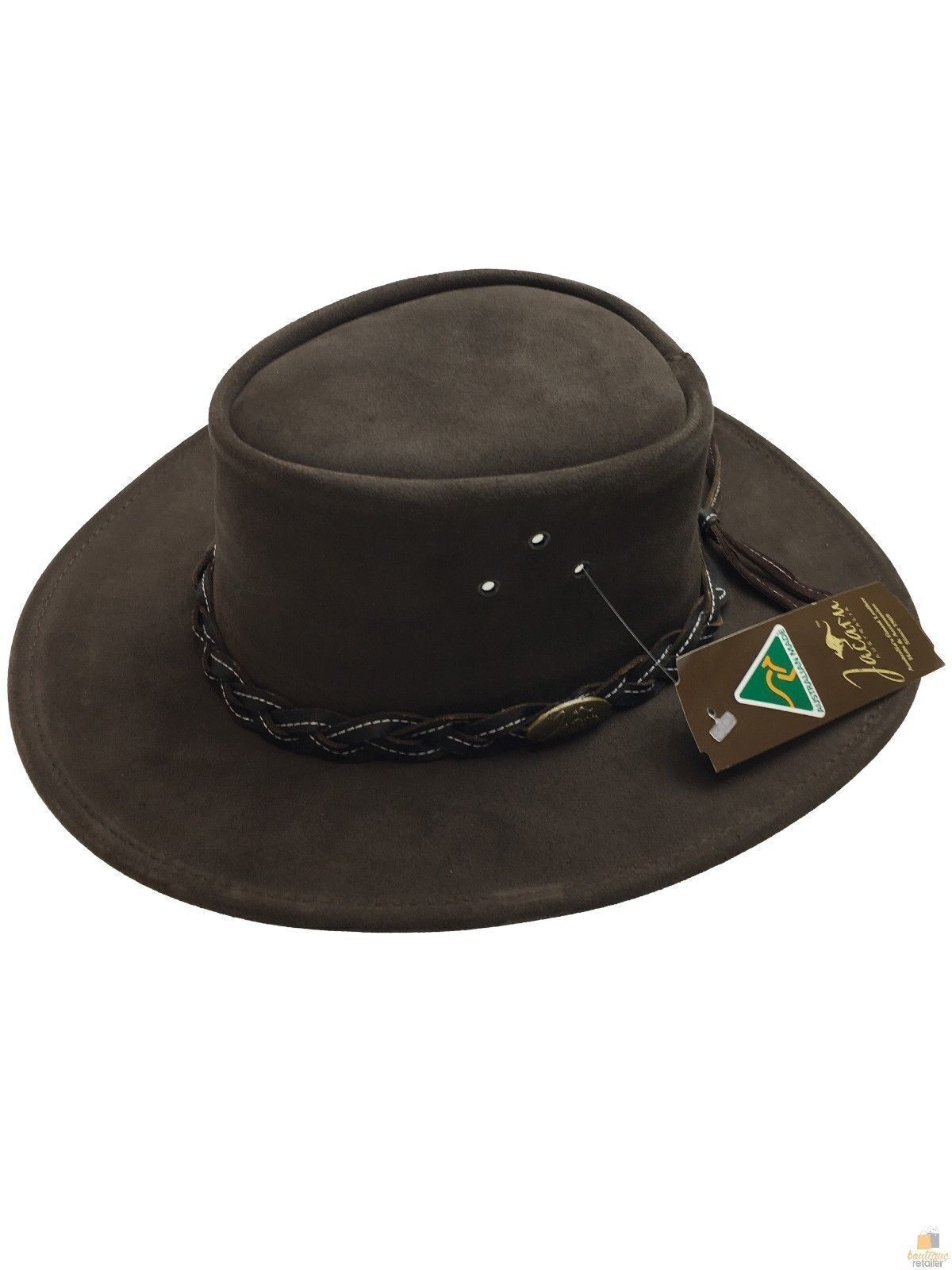 Jacaru 1007 Wallaroo Suede Leather Outback Wide Brim Hat - Brown
