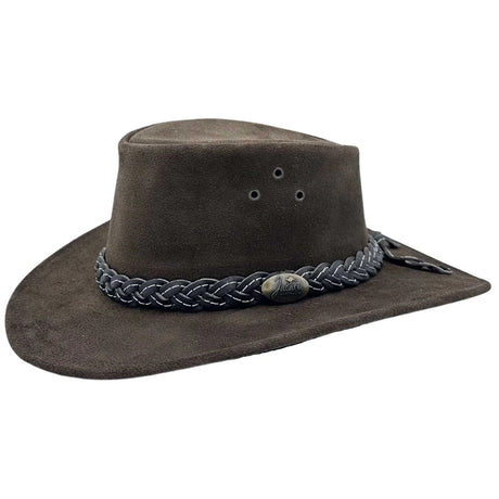 Jacaru 1007 Wallaroo Suede Leather Outback Wide Brim Hat - Brown