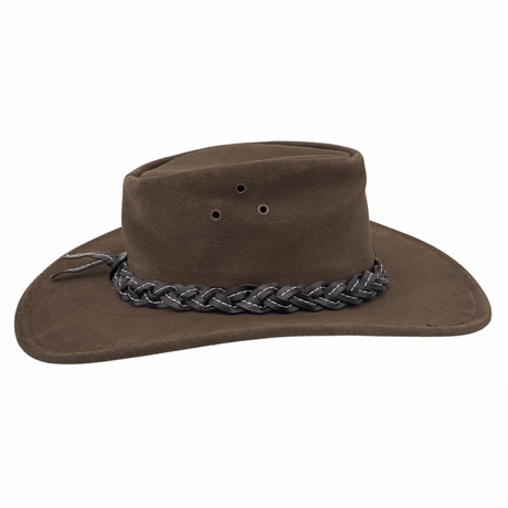 Jacaru 1007 Wallaroo Suede Leather Outback Wide Brim Hat - Brown
