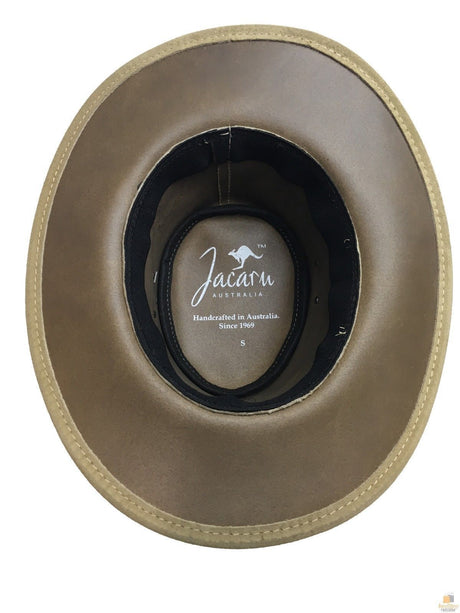 Jacaru 1007 Wallaroo Suede Leather Outback Wide Brim Hat - Sand