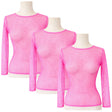 3x Womens Light Pink Fishnet Mesh Long Sleeve Sheer Top Bulk Pack - See Through Party Costume