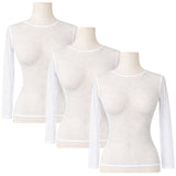 3x Womens White Fishnet Mesh Long Sleeve Sheer Top Bulk Pack - See Through Party Costume