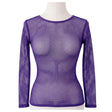 Womens Purple Fishnet Mesh Long Sleeve Sheer Top - See Through Party Costume