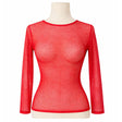 Womens Red Fishnet Mesh Long Sleeve Sheer Top - See Through Party Costume
