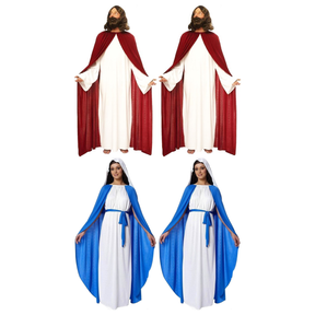 Jesus & Mary Group Costume Set - 2x Jesus Holy Robe + 2x Virgin Mary (Nativity, Halloween & Fancy Dress)