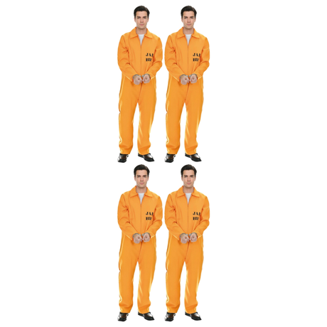 4x Adult Orange Prisoner Costume Bulk Pack - Long Sleeve Jail Convict (Halloween & Fancy Dress)