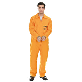 Adult Prisoner Costume Halloween Jail Convict Adult Outfit Orange Long Sleeve - S/M (Heights 165cm-175cm)
