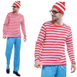 Mens Wheres Wally COSTUME FULL SET Party Hat Shirt Top Pants Book Week