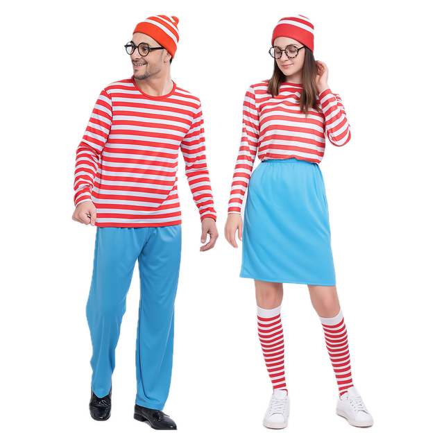 His & Hers Red & White Stripe Couples Costume Set - Storybook Halloween Fancy Dress