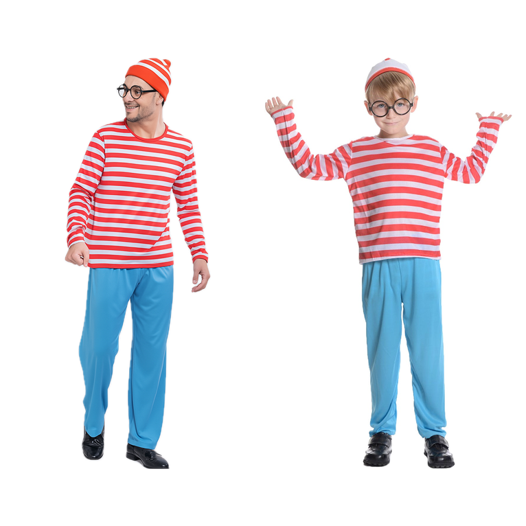 Red & White Stripe Family Costume Set - Mens & Boys Storybook Halloween Fancy Dress