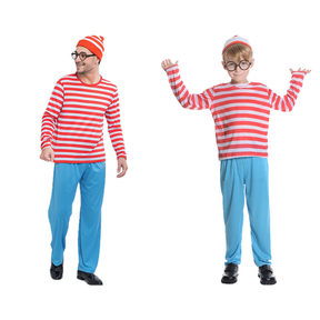 Red & White Stripe Family Costume Set - Mens & Boys Storybook Halloween Fancy Dress