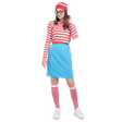 Womens Red & White Stripe COSTUME FULL SET Party Hat Shirt Top Pants Ladies Book Week Halloween