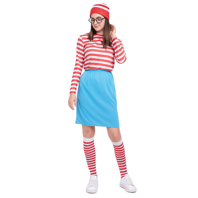 Womens Red & White Stripe COSTUME FULL SET Party Hat Shirt Top Pants Ladies Book Week Halloween