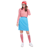 Womens Red & White Stripe Costume Full Set - Hat, Shirt, Top & Pants (Book Week & Halloween Fancy Dress)