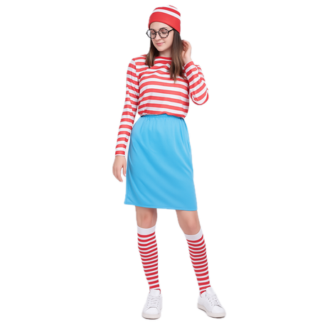 Womens Red & White Stripe Costume Full Set - Hat, Shirt, Top & Pants (Book Week & Halloween Fancy Dress)