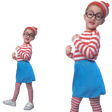 Kids Wheres Wally COSTUME FULL SET Party Hat Shirt Top Pants Girls Book Week