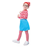 Girls Red & White Stripe Costume Full Set - Hat, Shirt & Pants (Kids Book Week & Halloween Fancy Dress)
