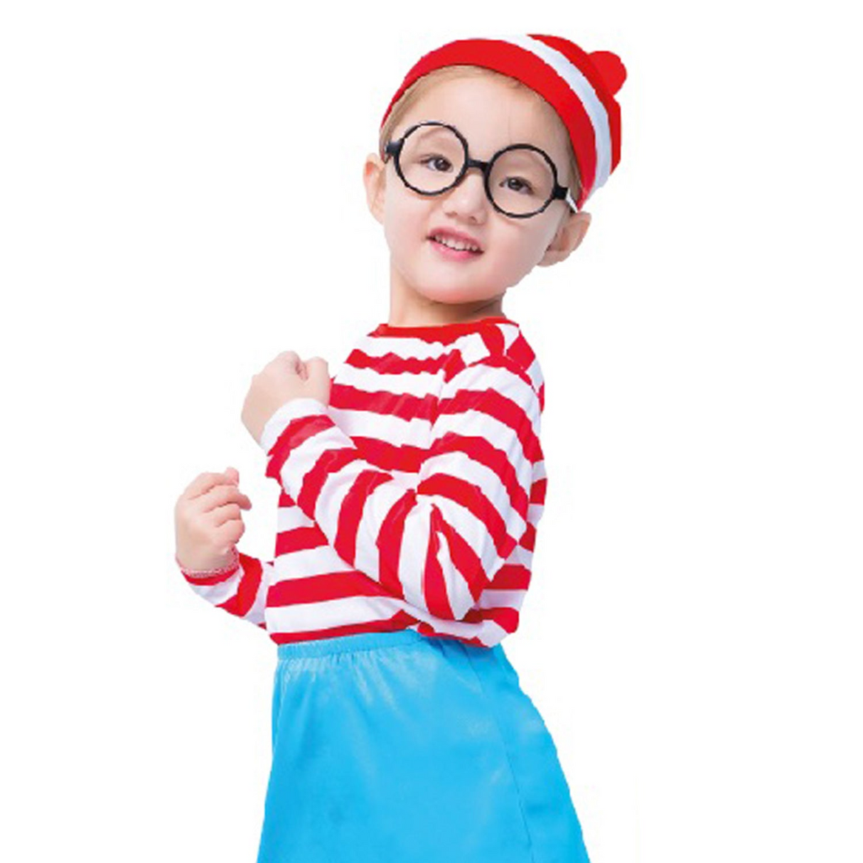 Girls Red & White Stripe Costume Full Set - Hat, Shirt & Pants (Kids Book Week & Halloween Fancy Dress)