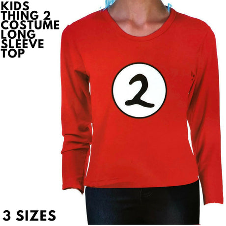 Dr. Seuss Kids Cat In The Hat Thing 2 Long Sleeve Red Top Party Costume Book Week