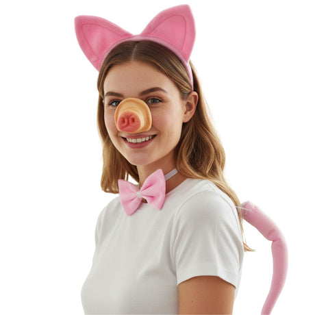 4pcs Piggy Animal Costume Set - Headband, Bow Tie & Nose (Halloween & Party)