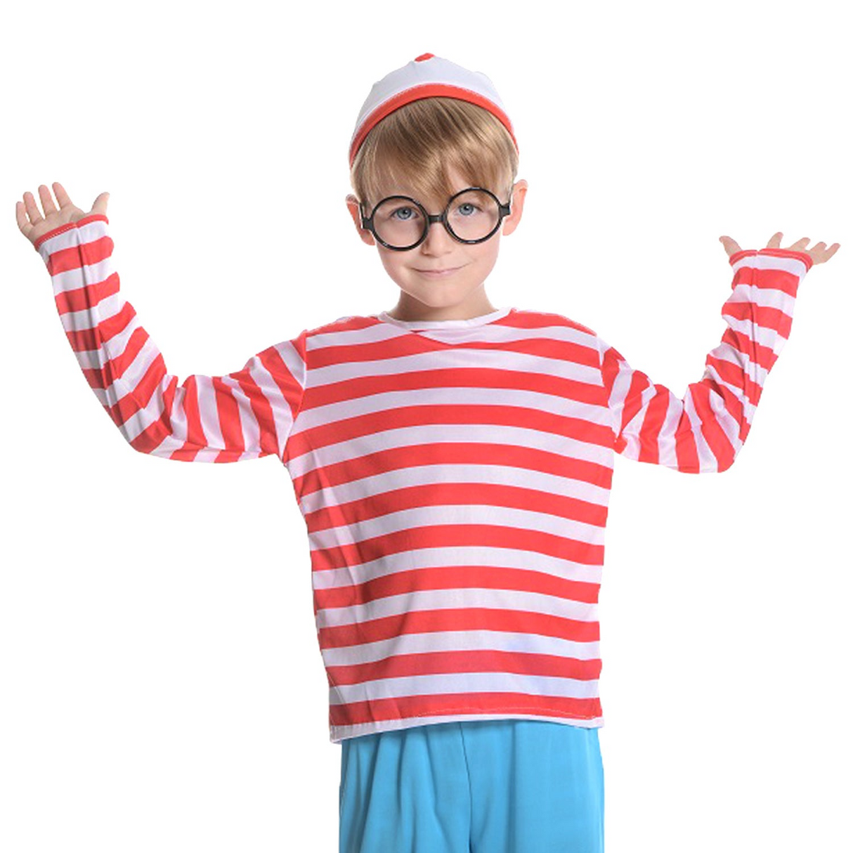 Boys Red & White Stripe Costume Full Set - Hat, Shirt & Pants (Kids Book Week & Halloween Fancy Dress)