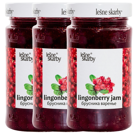 3x 320g Lingonberry (Brusnika) Jam - Polish Fruit Spread in Glass Jar (Product of Poland)
