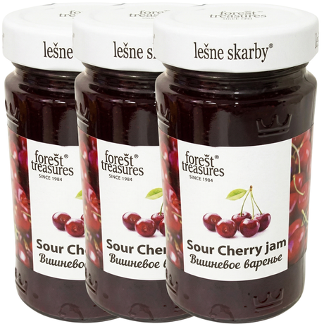 3x 320g Sour Cherry Jam - Polish Fruit Spread in Glass Jar (Product of Poland)