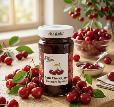 3x 320g Sour Cherry Jam - Polish Fruit Spread in Glass Jar (Product of Poland)